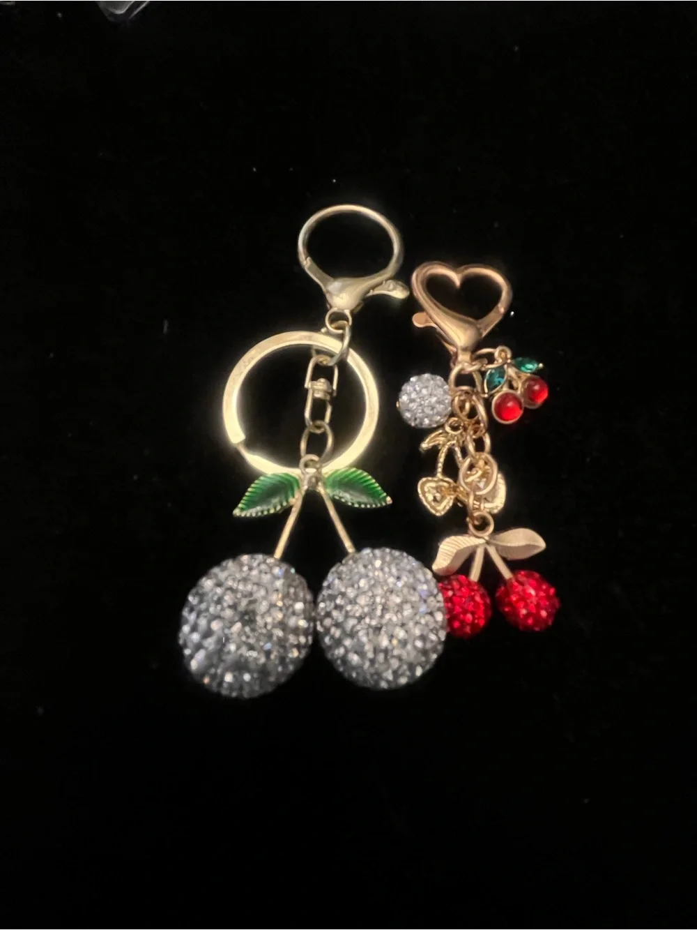 Crystal Cherry Key & Card Holder Charm – Red, Green & Gold